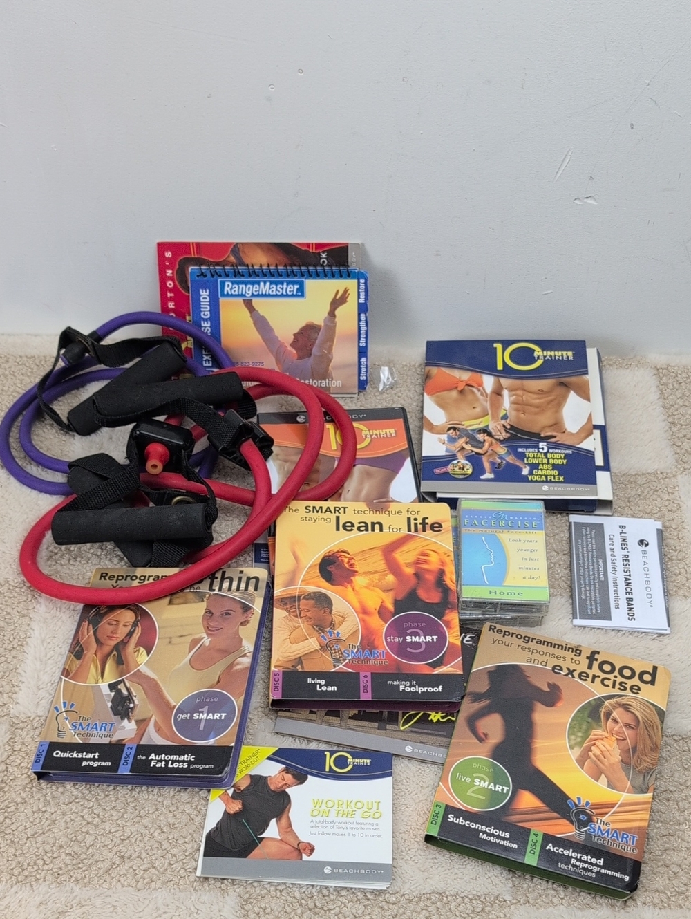 Vintage Fitness Bundle: Retro Exercise CDs & Resistance Stretch Bands Workouts